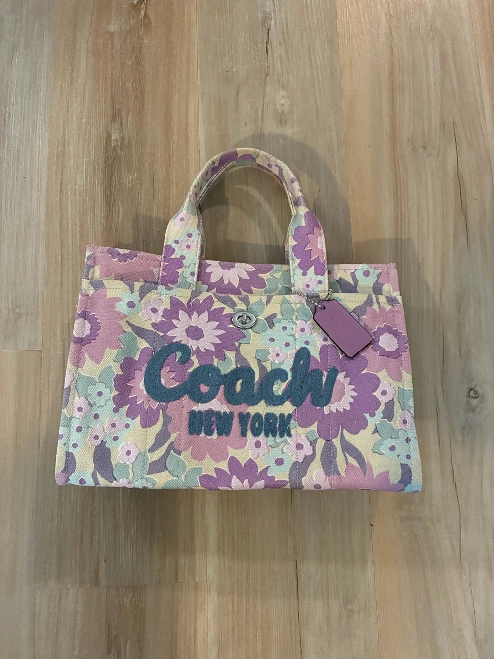 Coach Floral Canvas Tote in Lavender and Mint